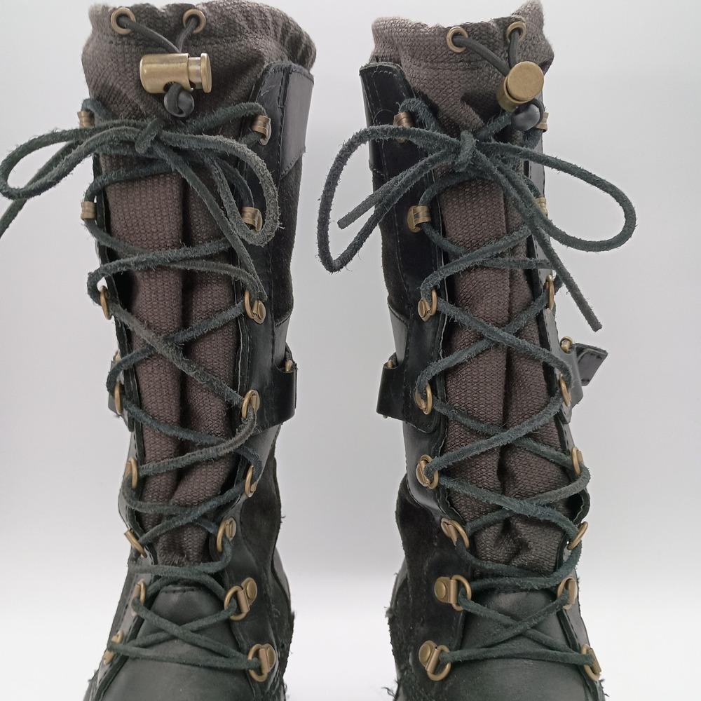 Sorel Conquest Carly Black Leather Rubber Tall Boots Womens 6.5 Rain Winter - Picture 4 of 14